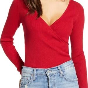 NWT Leith Size 1X Deep Red LS Wrap Sweater Top